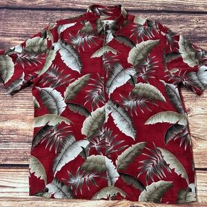 Island Shores Men's Dark Red and Olive Tropical Print Casual Shirt